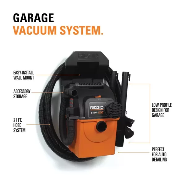 RIDGID 5 Gal. 5.0-Peak HP Portable Wall-Mountable Wet/Dry Shop Vacuum with Filter, Hose and Accessories