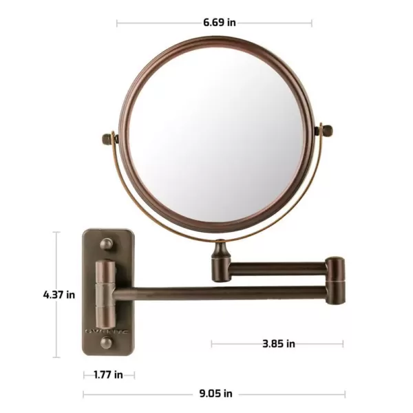 Ovente Small Round Wall Mounted Antique Bronze Makeup Mirror (11 in. H x 1.4 in. W), 1x-10x Magnification