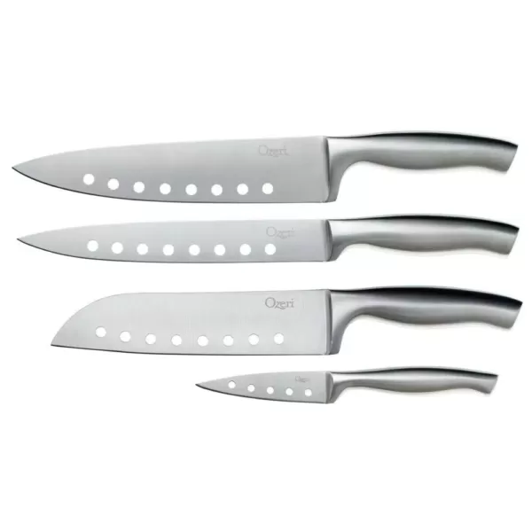 Ozeri 5-Piece Stainless Steel Knife and Sharpener Set, with Japanese Stainless Steel Slotted Blades