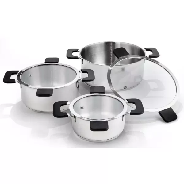 Ozeri 6-Piece Stainless Steel Inductive Pot Set with Straining and Hands-Free Glass Lids