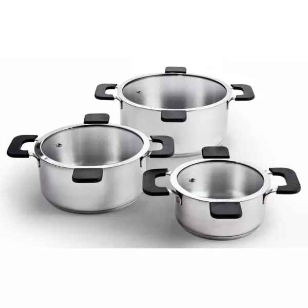 Ozeri 6-Piece Stainless Steel Inductive Pot Set with Straining and Hands-Free Glass Lids