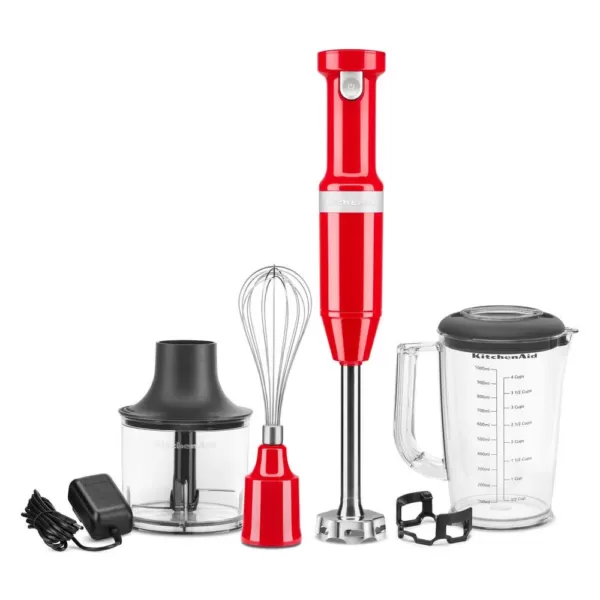 KitchenAid Cordless Variable Speed Passion Red Hand Blender with Chopper and Whisk attachment