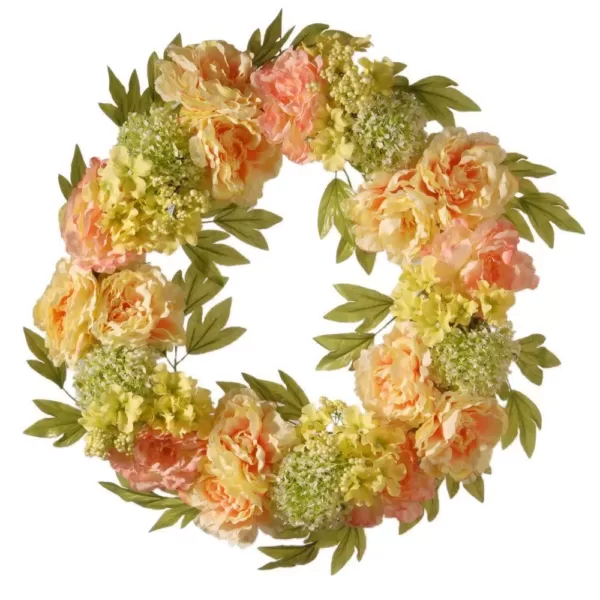 National Tree Company 24 in. Cream Peony Wreath