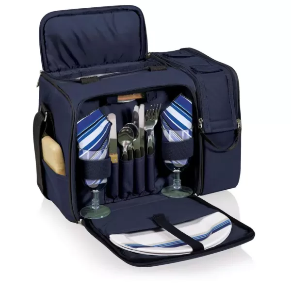 Picnic Time Malibu Navy Wood Picnic Cooler Tote