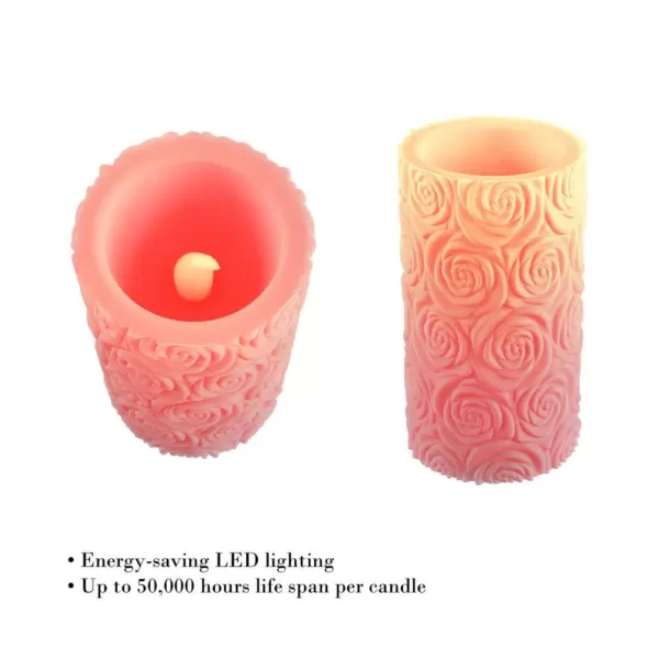 Lavish Home Rose Embossed LED Flameless Candle with Remote Control