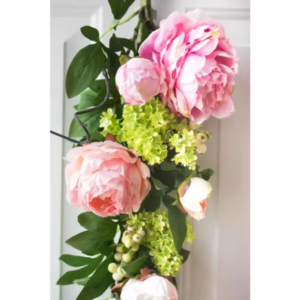 Nearly Natural 24 in. Mixed Peony and Hydrangea Teardrop