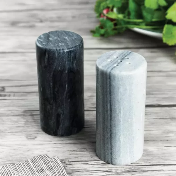 Fox Run White and Black Marble Salt and Pepper Shaker Set