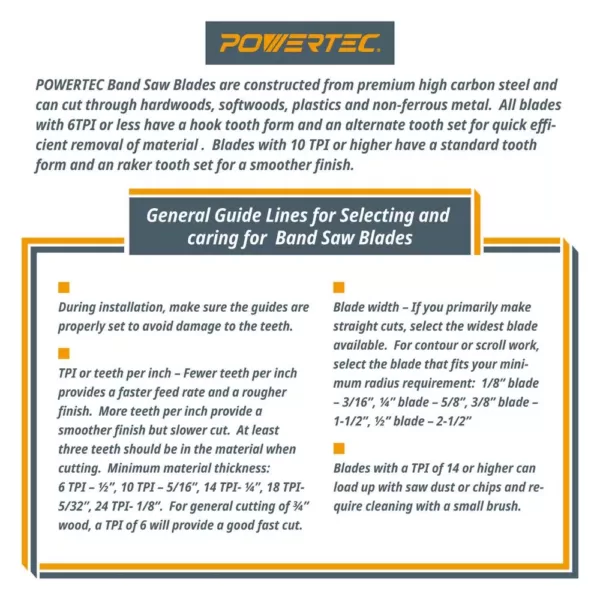 POWERTEC 93-1/2 in. x 3/8 in. x 6 TPI Band Saw Blades