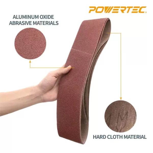 POWERTEC 4 in. x 36 in. 100-Grit Aluminum Oxide Sanding Belt (10-Pack)