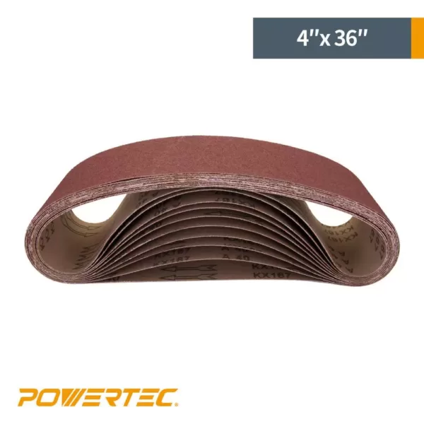 POWERTEC 4 in. x 36 in. 240-Grit Aluminum Oxide Sanding Belt (3-Pack)