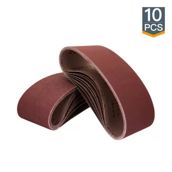 POWERTEC 3 in. x 18 in. 40-Grit Aluminum Oxide Sanding Belt (10-Pack)