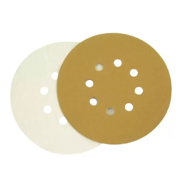 POWERTEC 6 in. 8-Hole 100-Grit Hook and Loop Sanding Discs in Gold (50-Pack)