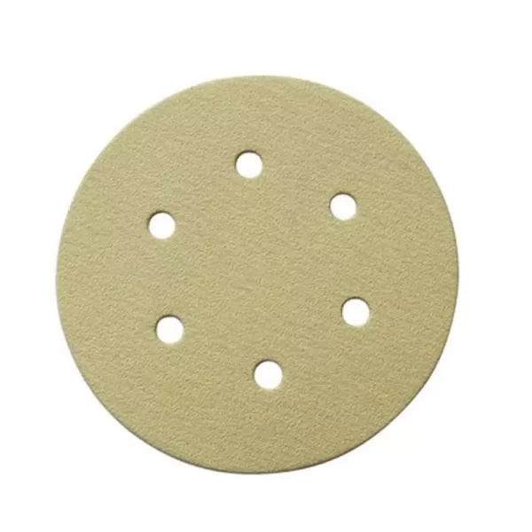 POWERTEC 6 in. A/O Hook and Loop 6-Hole Sanding Disc Assortment Grits 80,100,120,150,220 in Gold (50-Pack)