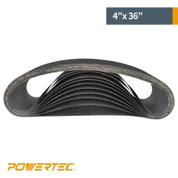 POWERTEC 4 in. x 36 in. 400-Grit Silicon Carbide Sanding Belt (10-Pack)