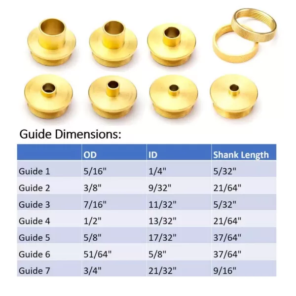 POWERTEC Brass Router Template Guide Set for Porter Cable Style Routers with Molded Carrying Case (9-Piece)