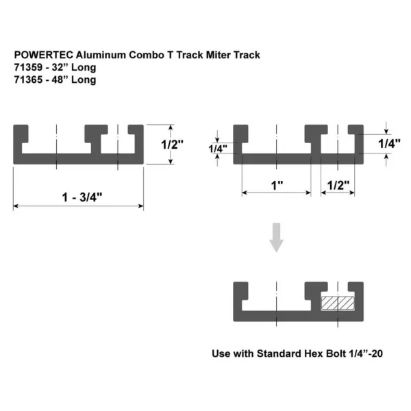 POWERTEC 48 in. Dual Track Rail Aluminum Combo T-Track and Miter Track for Woodworking