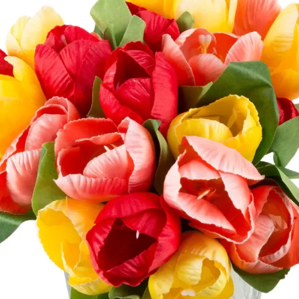 Pure Garden 8 in. Tulip Artificial Floral Multicolor Arrangement