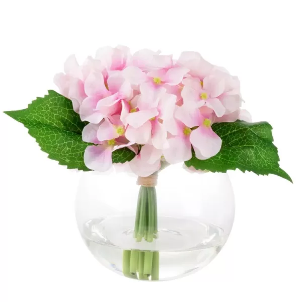 Pure Garden 7.5 in. Hydrangea Artificial Floral Pink Arrangement