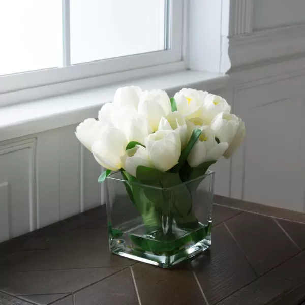 Pure Garden 8.5 in. Tulip Floral Cream Arrangement