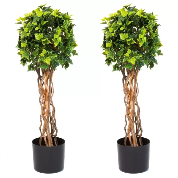 Pure Garden 30 in. English Ivy Single Ball Topiary Tree (2-Pack)