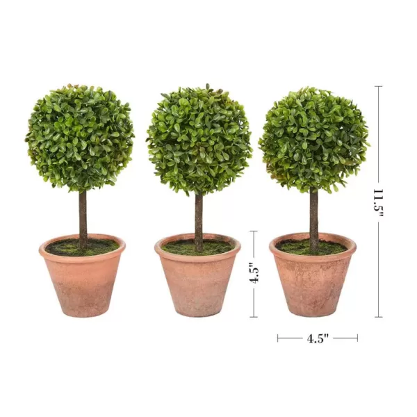 Pure Garden 11.5 in. Faux Boxwood Topiary Arrangements with Decorative Pots (Set of 3)