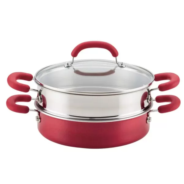 Rachael Ray 3 qt. Create Delicious Aluminum Nonstick Steam Set, Red Shimmer