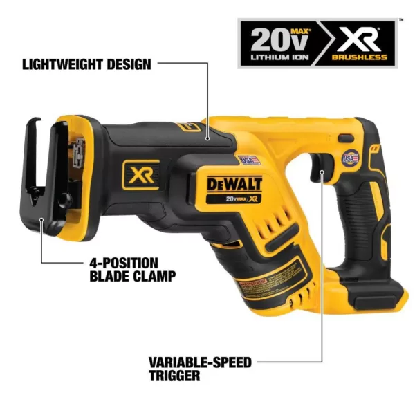 DEWALT 20-Volt MAX Lithium-Ion Cordless Brushless Compact Reciprocating Saw with 20-Volt MAX Premium Li-Ion (1) 5.0Ah Battery