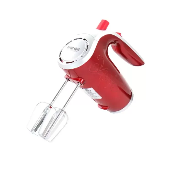 Better Chef 5-Speed Red Hand Mixer with Beaters and Dough Hooks