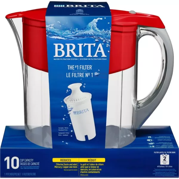 Brita 10-Cup Large Water Filter Pitcher in Red, BPA Free