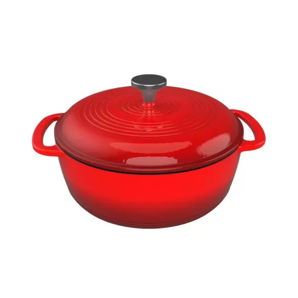 Classic Cuisine 3 qt. Round Cast Iron Nonstick Casserole Dish in Red with Lid