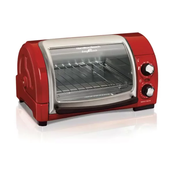 Hamilton Beach Easy Reach 1200 W 4-Slice Red Toaster Oven with Roll-Top Door