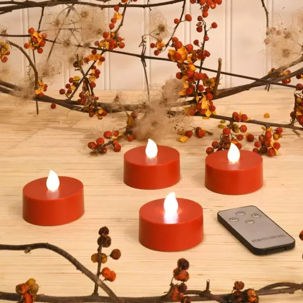 LUMABASE Red Battery Operated Extra Large Tea Lights with Remote Control and 2-Timers (4-Count)