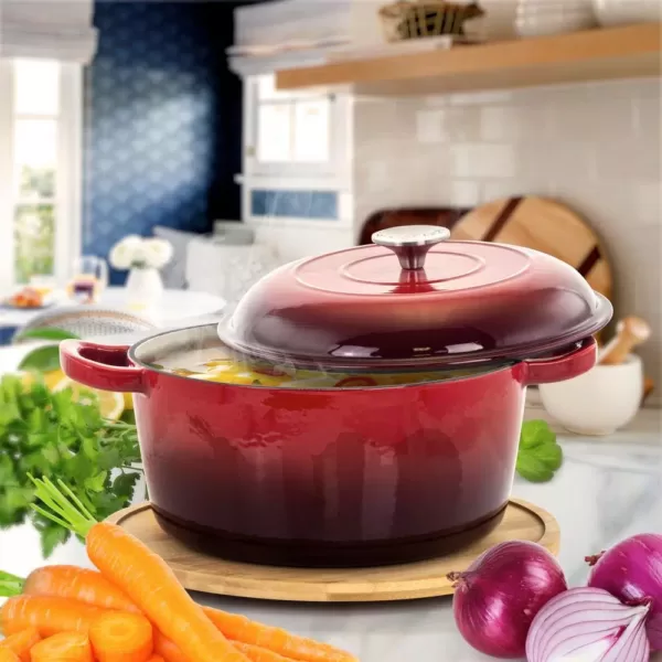 MegaChef MegaChef 5 Qt. Round Enameled Cast Iron Casserole in Red with Lid