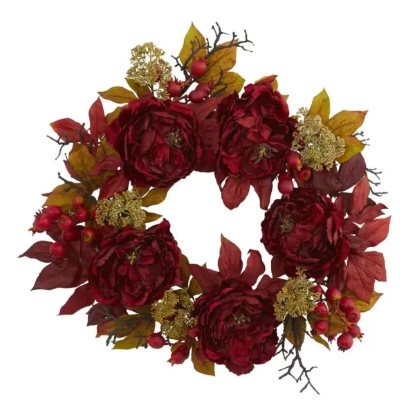 Nearly Natural 24 in. Peony Sedum Wreath