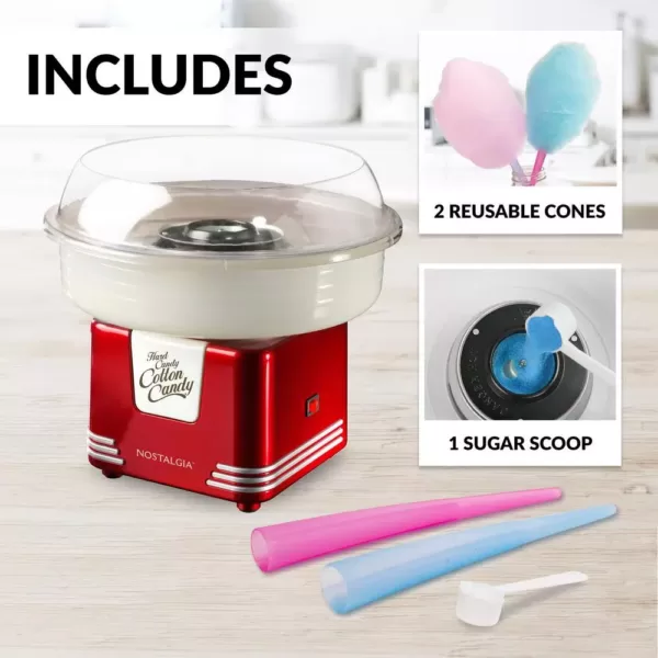 Nostalgia Retro Red Hard and Sugar Free Cotton Candy Maker with Cotton Candy Cones