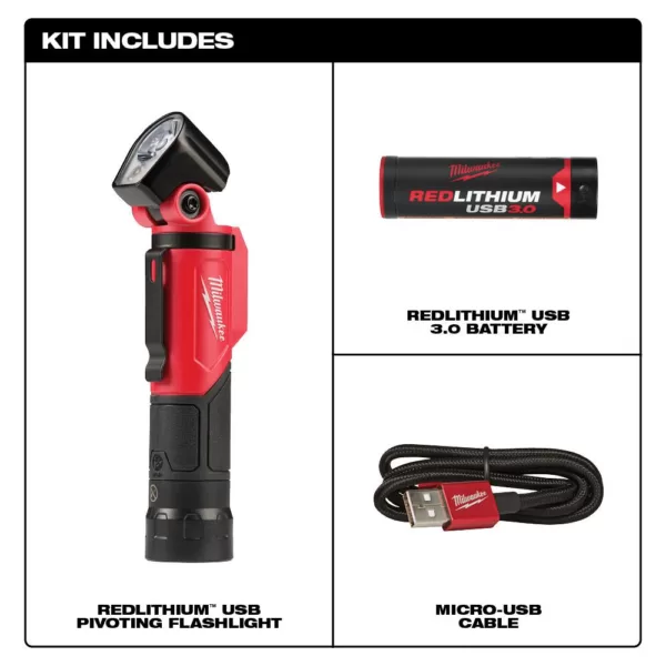 Milwaukee 500 Lumens LED Pivoting Rechargeable Flashlight