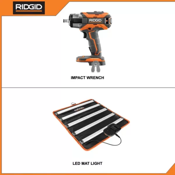 RIDGID 18-Volt Lithium-Ion Brushless Cordless OCTANE 1/2 in. Impact Wrench and LED Mat Light Kit (Tools Only)