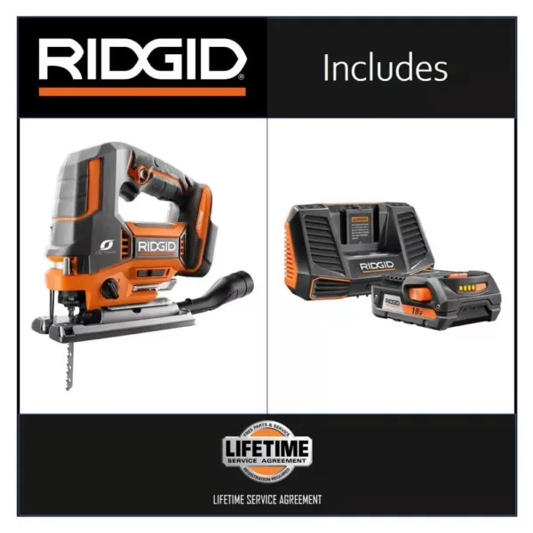 RIDGID 18-Volt OCTANE Jig Saw with 18-Volt Lithium-Ion 2.0 Ah Battery and Charger Kit