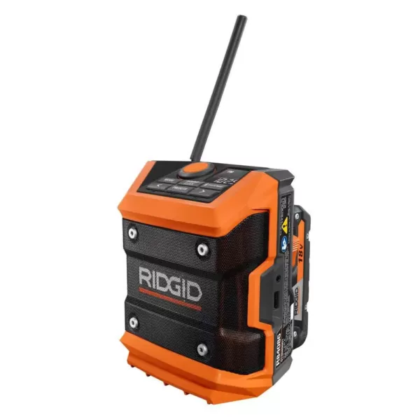 RIDGID 18-Volt Cordless Mini Bluetooth Radio with Radio App with 1.5 Ah Battery and 18-Volt Charger