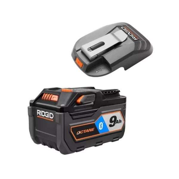 RIDGID 18-Volt OCTANE Bluetooth 9.0 Ah Battery with 18-Volt USB Portable Power Source with Activate Button