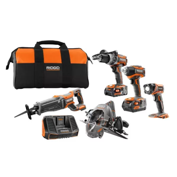 RIDGID 18-Volt Lithium-Ion Brushless 5-Tool Combo Kit with Bonus 1.5 Ah Battery (2-Pack)