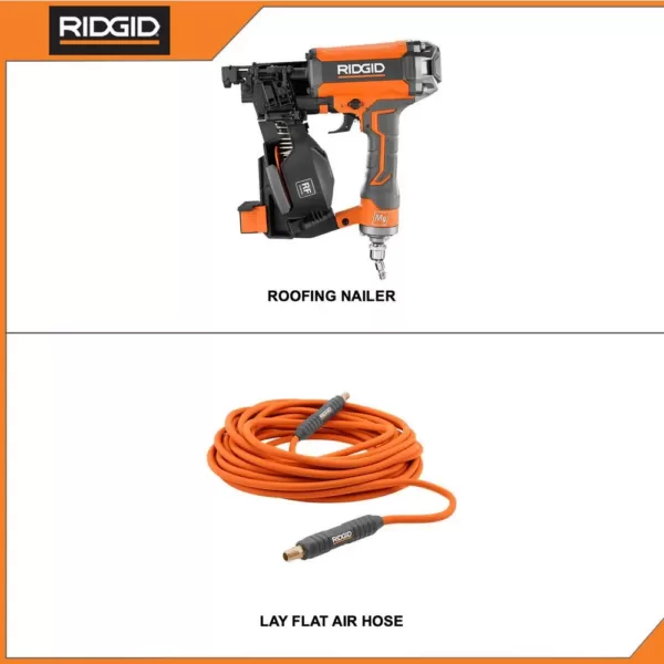 RIDGID 15-Degree 1-3/4 in. Coil Roofing Nailer with 1/4 in. 50 ft. Lay Flat Air Hose