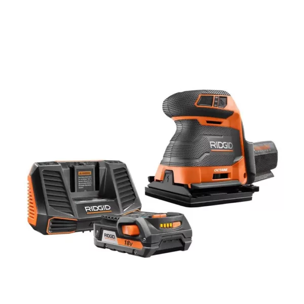 RIDGID 18-Volt OCTANE Cordless Brushless 3-Speed 1/4 Sheet Sander with 18-Volt 2.0 Ah Lithium-Ion Battery and Charger Kit