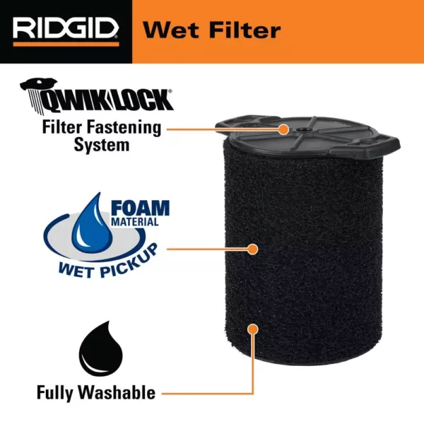 RIDGID Standard Pleated Paper Filter and Wet Application Foam Filter for Most 5 Gal. and Larger RIDGID Wet/Dry Shop Vacuums