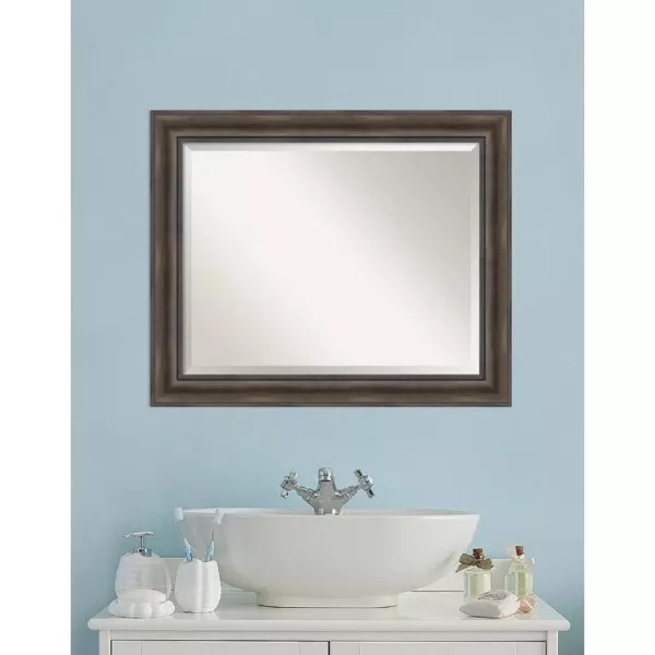 Amanti Art Rustic 34 in. W x 28 in. H Framed Rectangular Bathroom Vanity Mirror in Rustic Pine