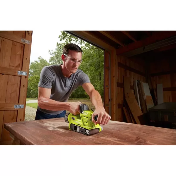 RYOBI 18-Volt ONE+ Cordless Brushless Belt Sander with Dust Bag and Corner Cat Sander with Sample Sandpaper (Tools Only)