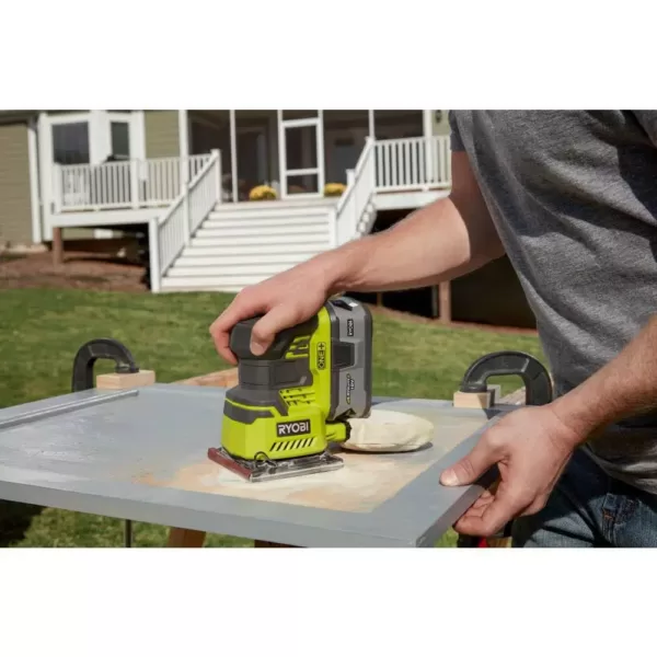 RYOBI 18-Volt ONE+ Cordless Brushless Belt Sander w/ Dust Bag and Sanding Belt and 1/4 Sheet Sander with Dust Bag (Tools Only)