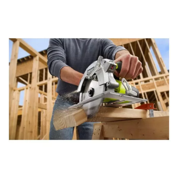 RYOBI 15 Amp Corded 7-1/4 in. Circular Saw with EXACTLINE Laser Alignment System, 24T Carbide Tipped Blade, Edge Guide and Bag