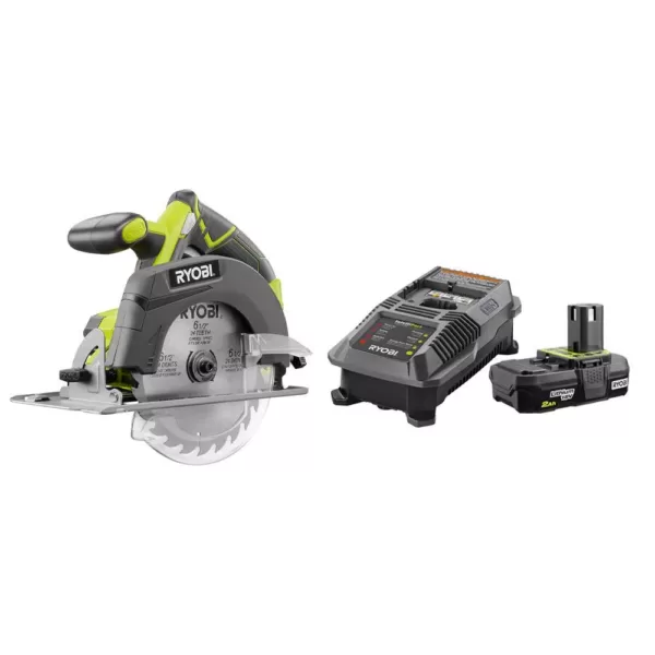 RYOBI 18-Volt ONE+ Cordless 6-1/2 in. Circular Saw with Lithium-Ion 2.0 Ah Battery and Dual Chemistry IntelliPort Charger