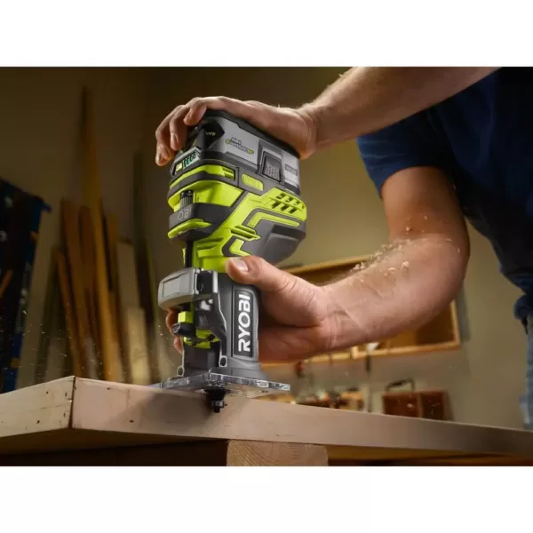 RYOBI ONE+ 18V Cordless Fixed Base Trim Router (Tool Only) with Tool Free Depth Adjustment with Router Latch Mortiser